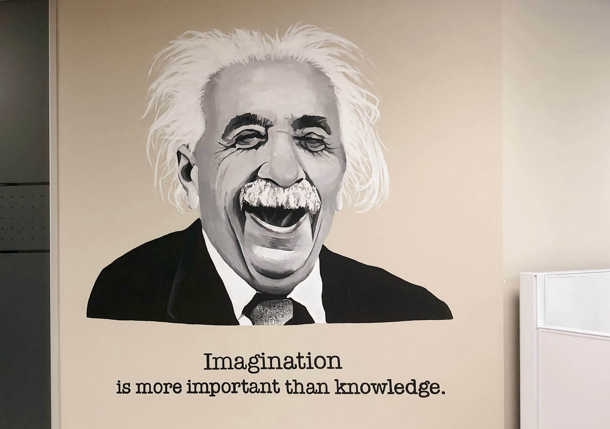 SM121_einstein_innovation_blog Painting of Albert Einstein laughing with his quote